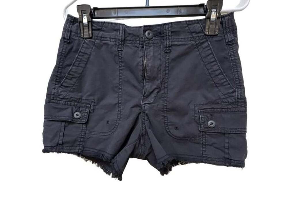 American Eagle Stretch Cargo Shorts Raw Hem Black Size 0